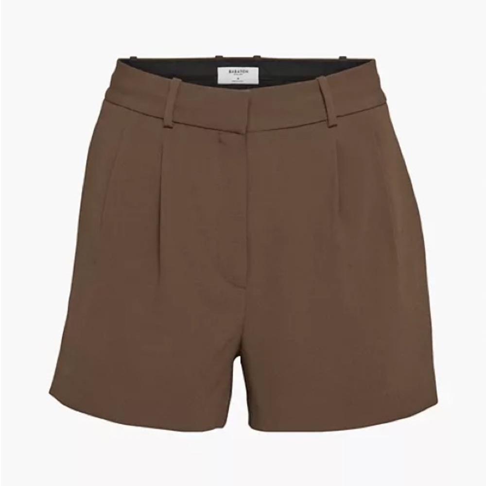 Aritzia Babaton pleated shorts, size 6, coffee bean, 3” inseam, crepe